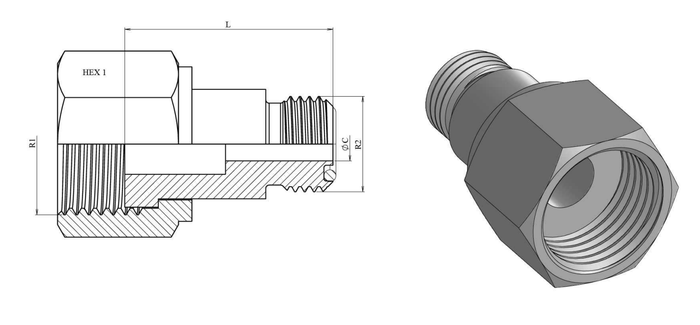 ORFS adapter 13/16"-16h hona 11/16"-16h hane med svivel – bild 2