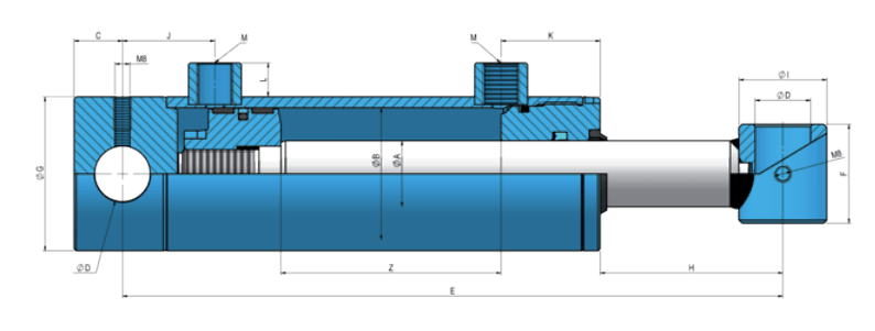 Dubbelverkande cylinder 100x50x800 med fästen – bild 2