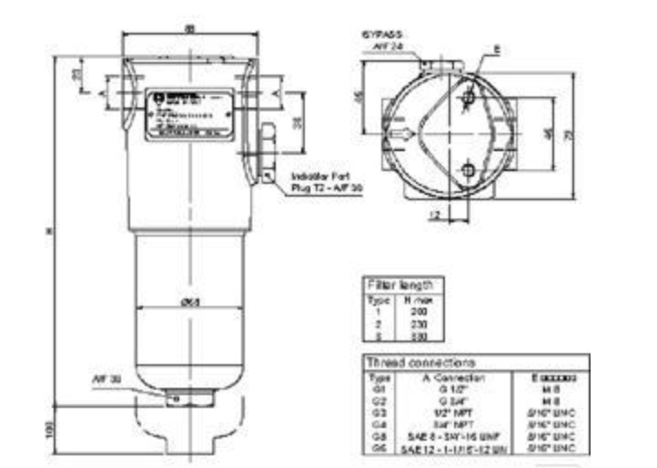 Hydrauliskt tryckfilter 1/2" BSP, 20 L/min, 3µm glasfiber, tryckskillnad 20 – bild 3