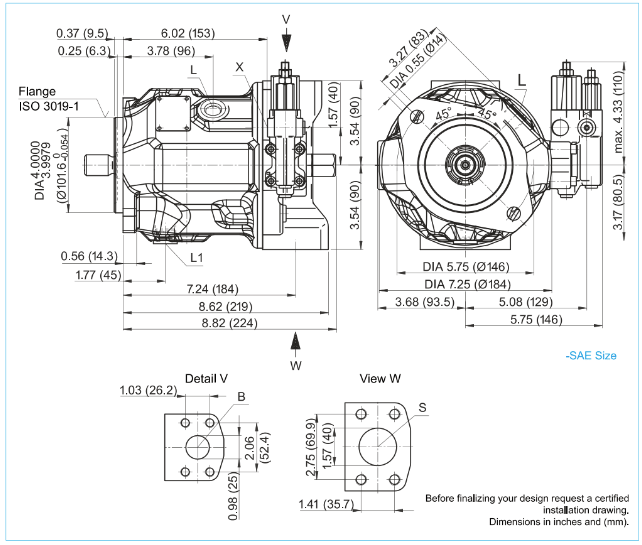 45 DFLR axialkolvpump höger - öppen krets - 45cc - 280 bar med genomdrivning – bild 3