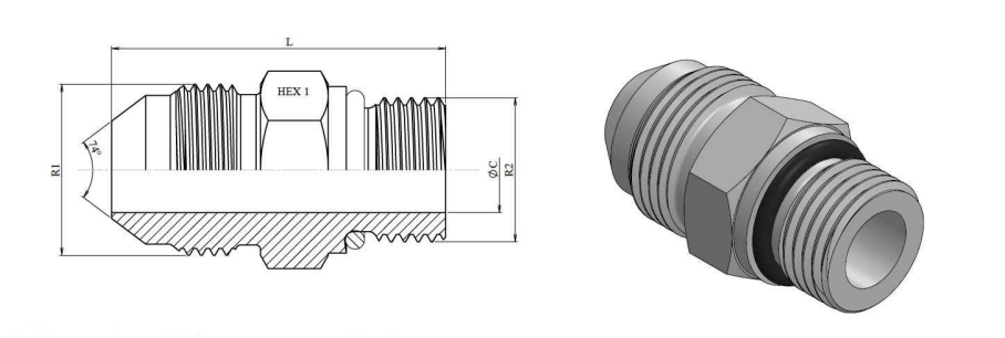 M10X1 - JIC 7/16" 20h UNF hane inskruvningskoppling – bild 3