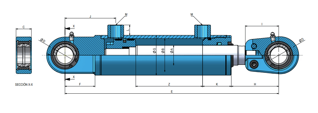 Hydraulcylinder 40x20x150 dubbelverkande med justerbart ledhuvud – bild 2