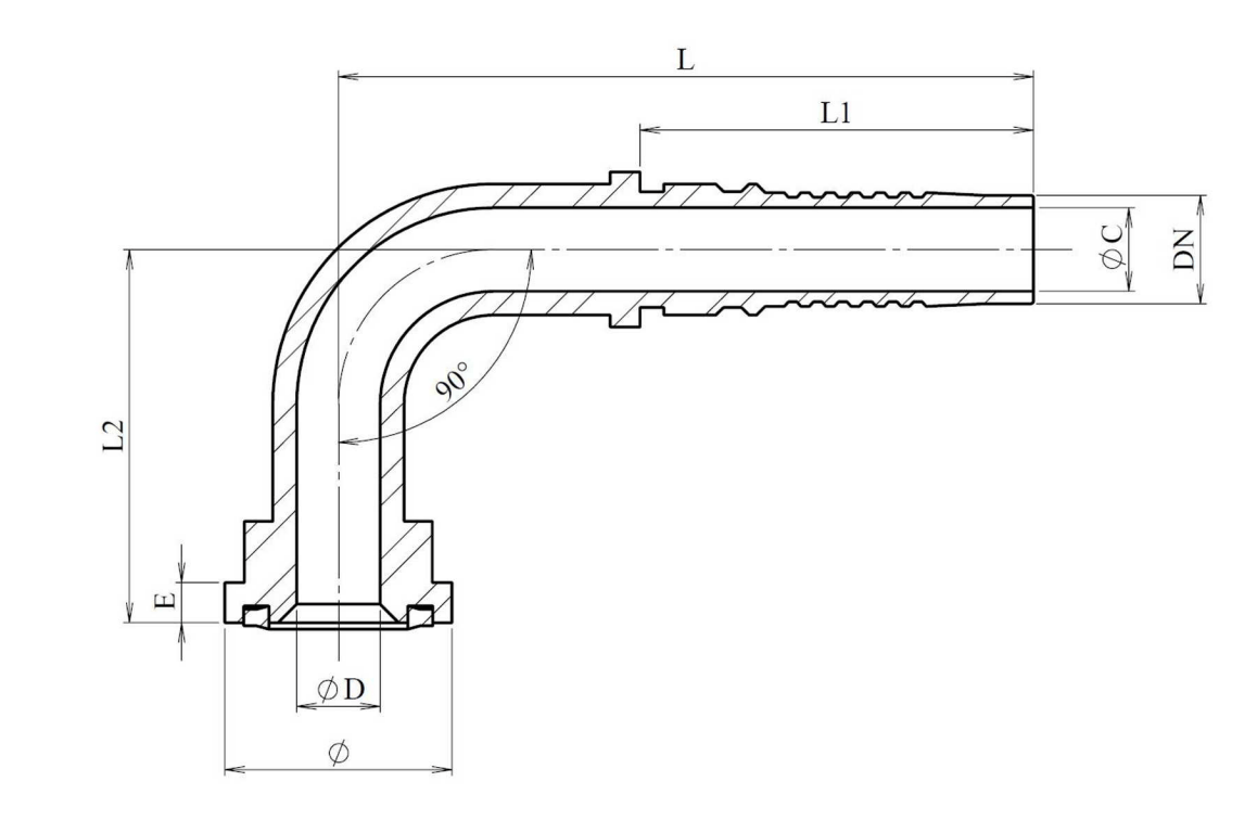 Rostfri 3/4" DN interlock presskoppling 90º SAE 44,45 mm 3000 PSI – bild 2