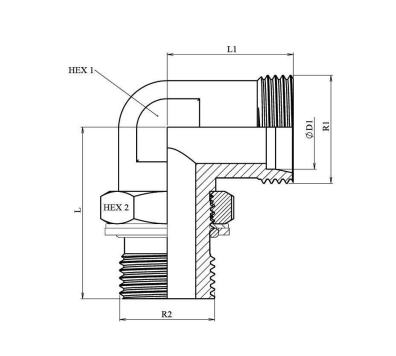 Vinkelkoppling justerbar 90º 15L M22x1,5- 1/2" BSP hane-hane – bild 2