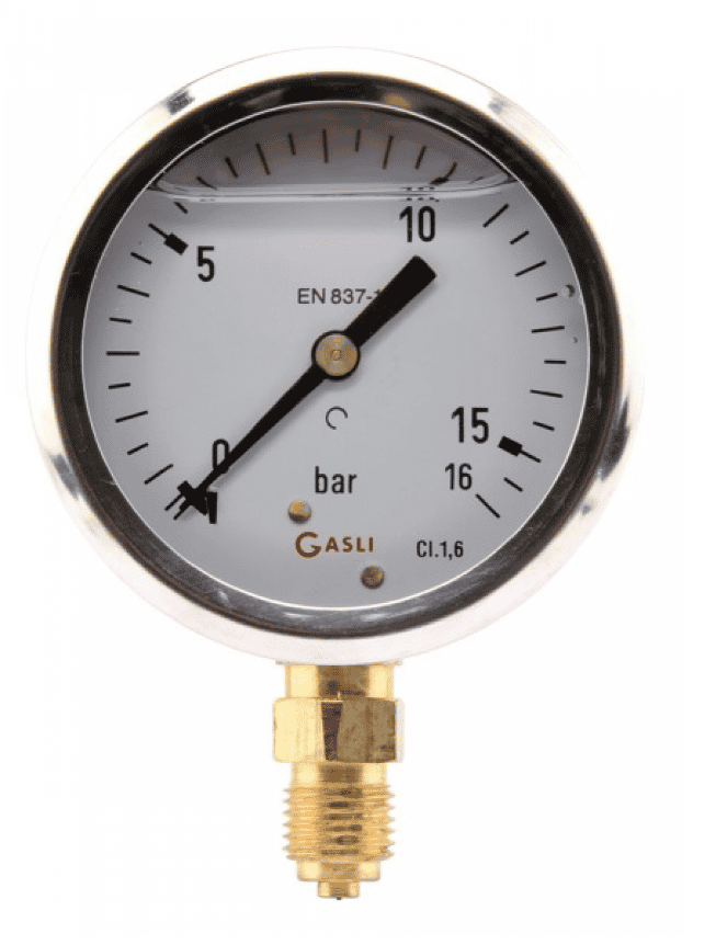Manometer med bottenanslutning 63mm rostfri glycerinfylld 0-25 bar