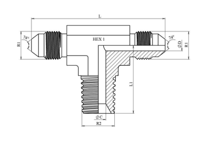 T-adapter JIC 9/16" 18h UNF hane - 1/4" NPT hane – bild 2