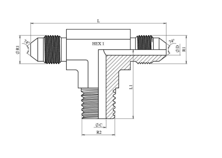 T-adapter JIC 7/8" 14h UNF hane - 1/2" BSPT hane – bild 2