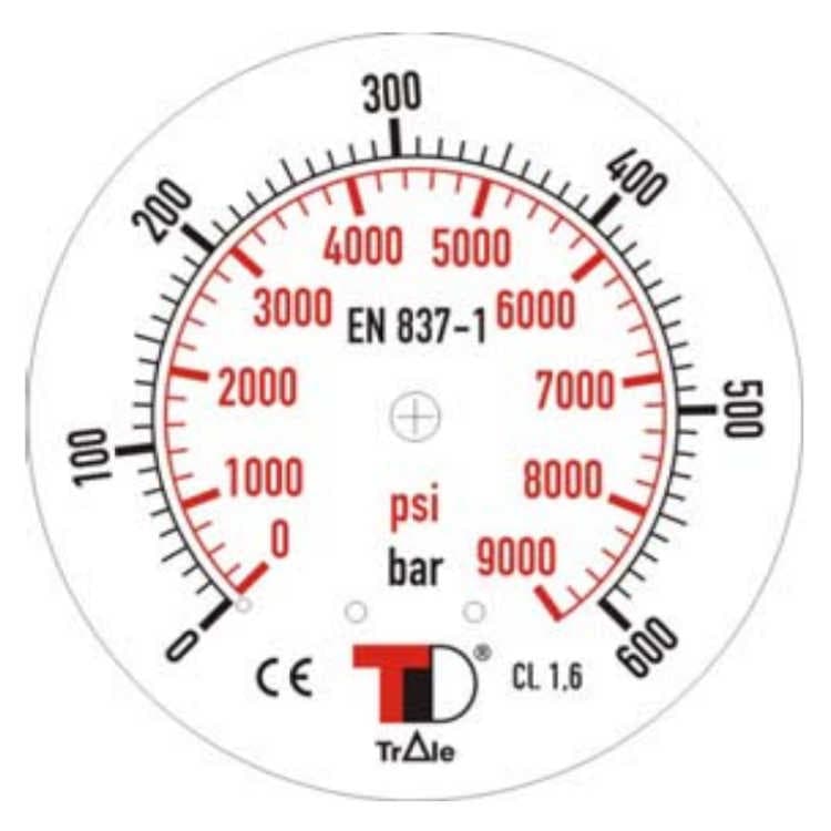 Kalibrerad manometer med bottenanslutning 63 mm, glycerinfylld, 1/4" BSP, 0-600 bar – bild 2
