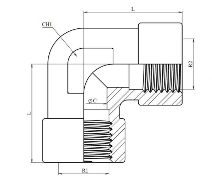Rostfri vinkelkoppling 90º 1/2" BSP hona - 1/2" BSP hona – bild 2