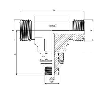 ORFS T-adapter 1"3/16 -12h hane - 3/4" BSP hane justerbar (T-utförande) – bild 2