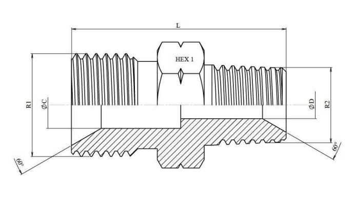 Rostfri BSP 1"1/2 - NPT 1"1/4 hane inskruvningskoppling – bild 2