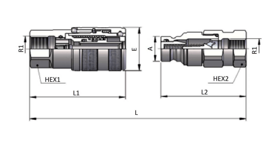 Flat face 700 bar snabbkoppling 3/8" BSP hona, BG-mått 1 – bild 2