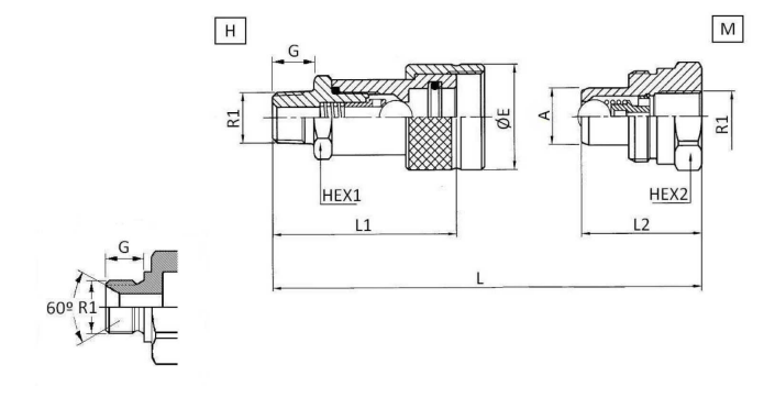 Kul-skruvsnabbkoppling 3/8" BSP 700 bar BG-mått 2 hane – bild 2