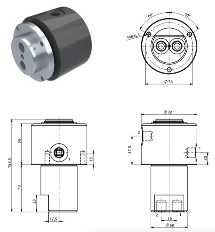 Roterande genomföring RC Ø45mm BSP 2xG3/8" – bild 3