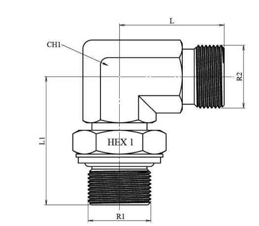 Rostfri vinkelkoppling justerbar 90º 22L (M30x2) - 3/4" BSP hane-hane – bild 2