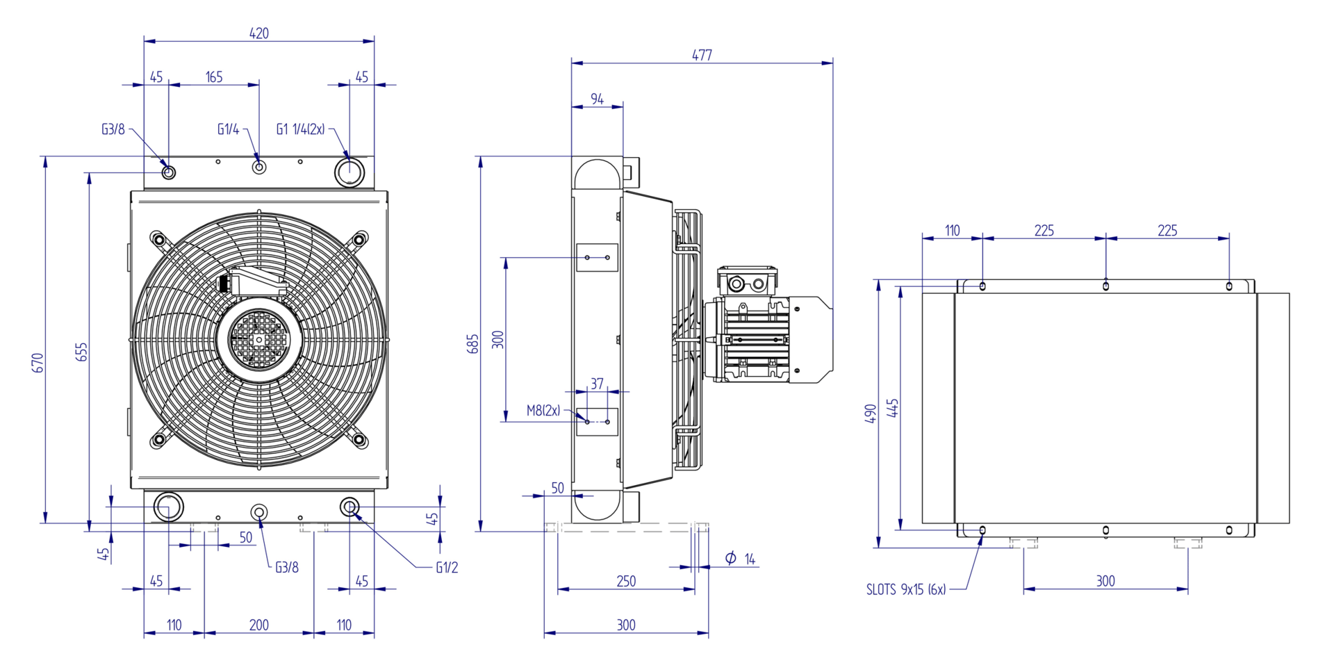 Oesse hydraulisk oljekylare med 230/400V 3-fas B14 elmotor | 1"1/4 BSP | 40-160 l/min | 19,8 - 29,7 kW – bild 3