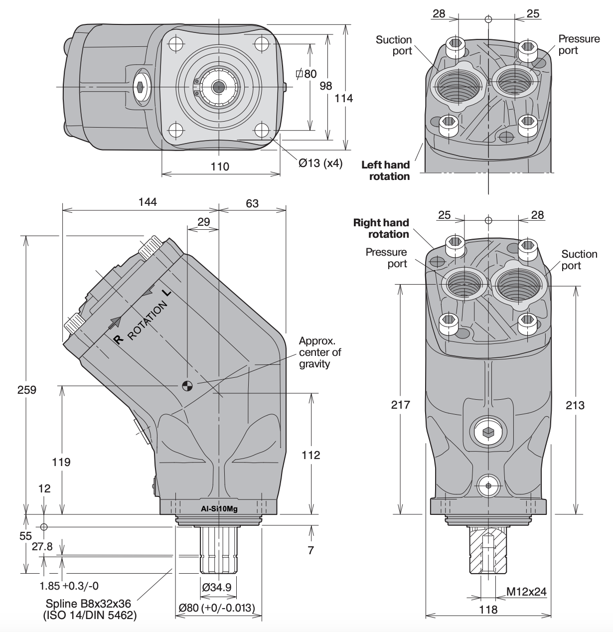 Parker axialkolvpump F1 höger 81,6cc 180 l/min | BSP-anslutningar – bild 2