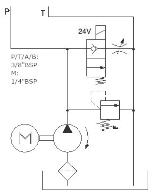 24V 2,0kW hydraulaggregat | 3,2 cc pump | enkelverkande krets – bild 3