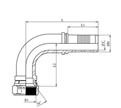 Rostfri 1/2" DN presskoppling JIC 3/4" 16h UNF 90º vinklad – bild 2
