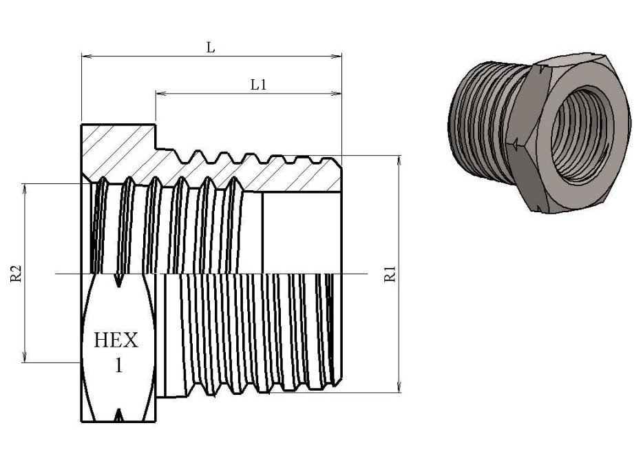 Rostfri inskruvningsadapter 1" - 1/2" NPT hane-hona – bild 2
