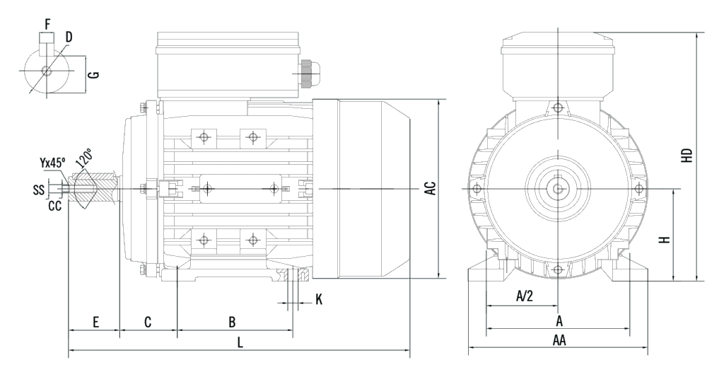 1-fas elmotor 3 kW 230 Volt | Fot-flänsmontering B3-B14 | 3000 varv/min – bild 2