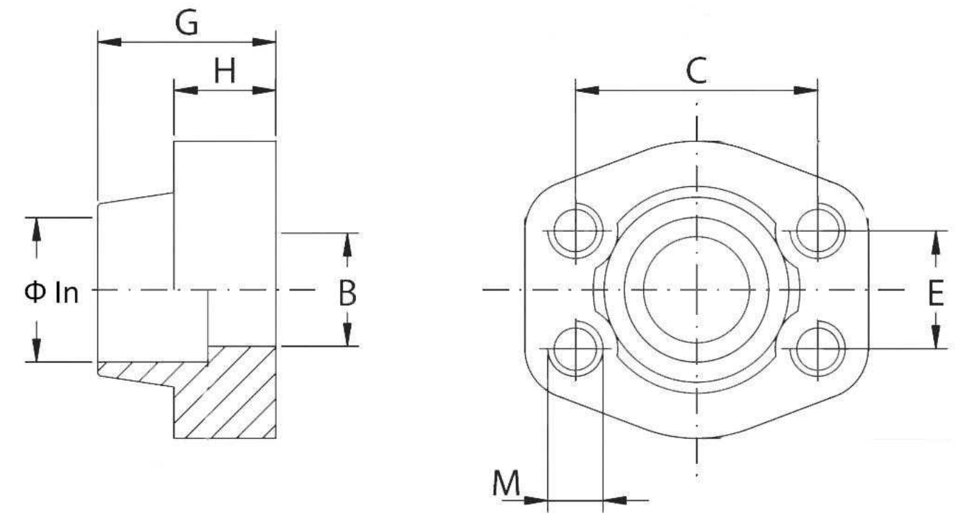 3/4" SAE svetsfläns hona | motfläns | för metriskt rör | Ø 25,3 mm | 6000 PSI – bild 2