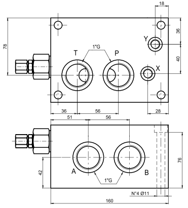 NG16 underblock | med tryckbegränsningsventil | 1" BSP | sidoanslutningar – bild 3