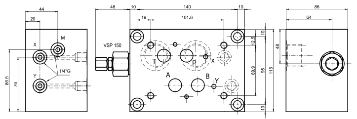 NG16 underblock | med tryckbegränsningsventil | 1" BSP | sidoanslutningar – bild 4