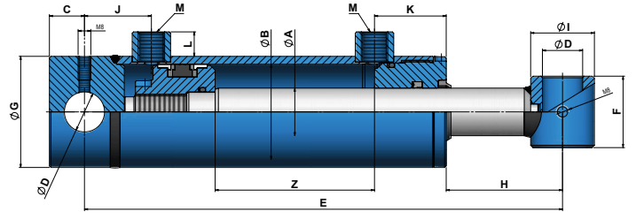 Dubbelverkande cylinder 50x30x350 med fästen – bild 2