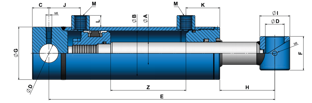 Dubbelverkande cylinder 40x25x450 med fästen – bild 2