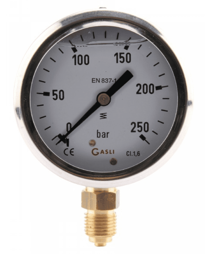Manometer med bottenanslutning 63mm rostfri glycerinfylld 0-40 bar