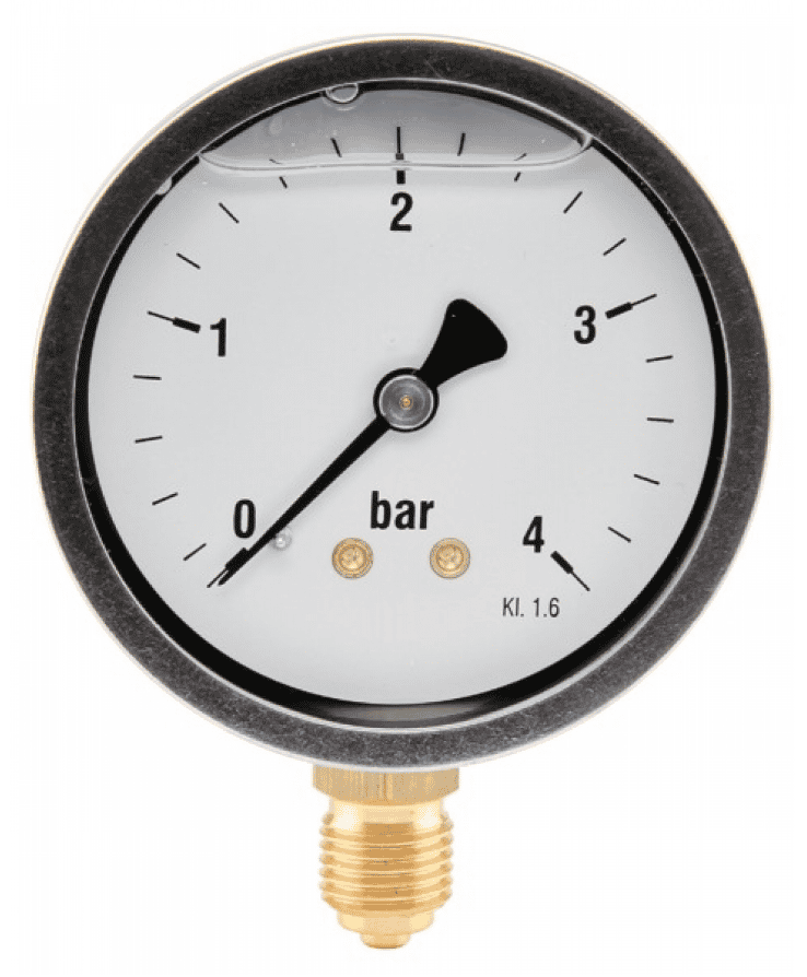 Manometer med bottenanslutning 63mm rostfri glycerinfylld 0-4 bar