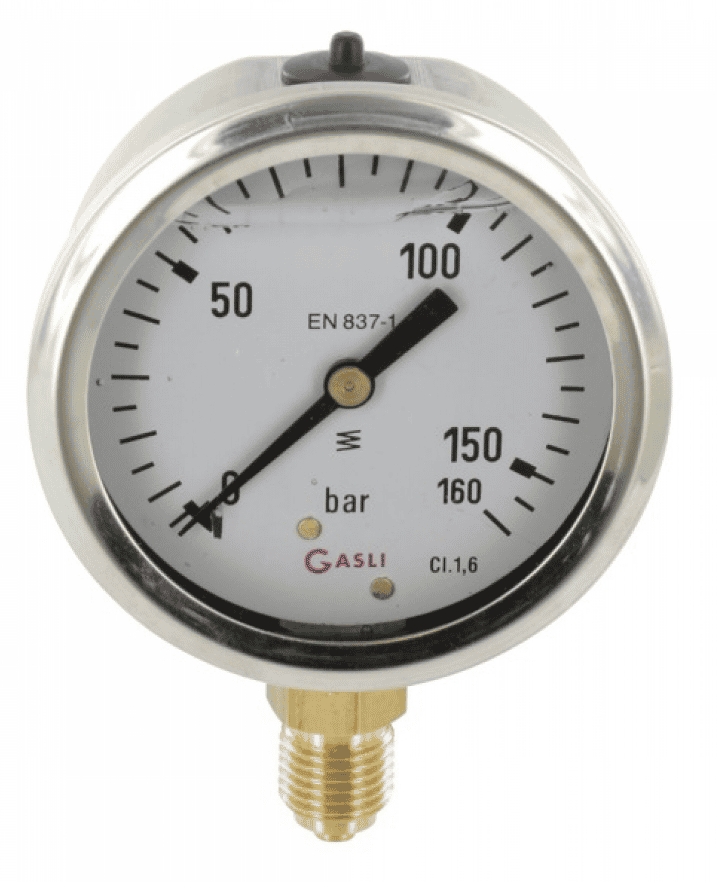 Manometer med bottenanslutning 63mm rostfri glycerinfylld 0-160 bar