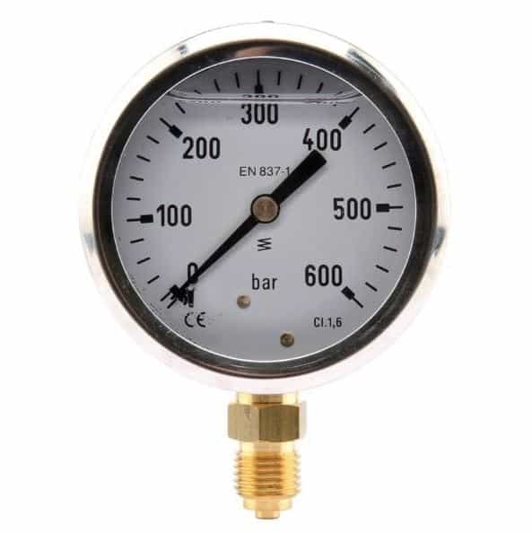 Manometer med bottenanslutning 63mm rostfri glycerinfylld 0-600 bar