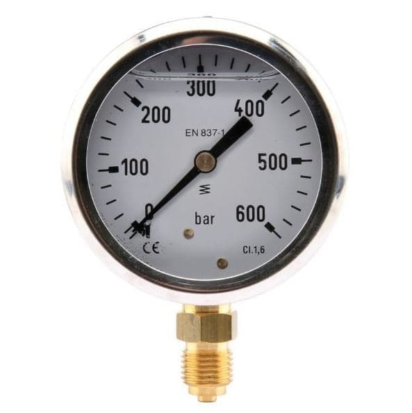 Manometer med bottenanslutning 63mm rostfri glycerinfylld 0-600 bar