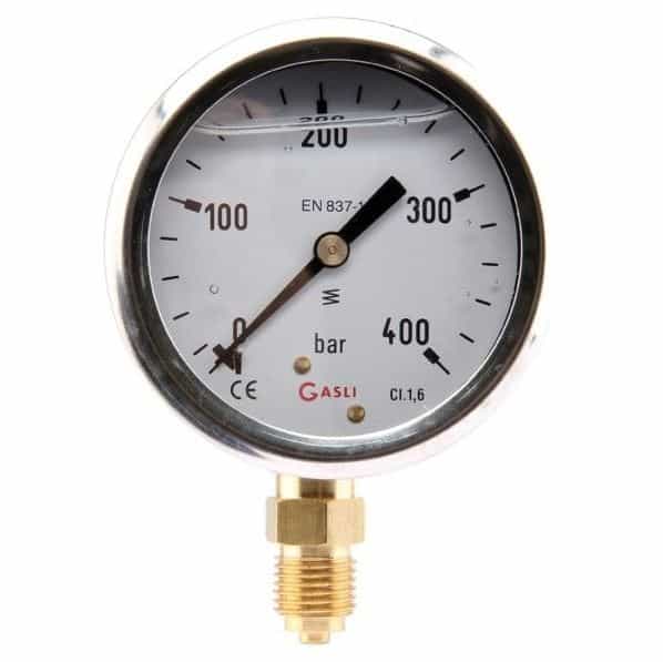 Manometer med bottenanslutning 63mm rostfri glycerinfylld 0-400 bar