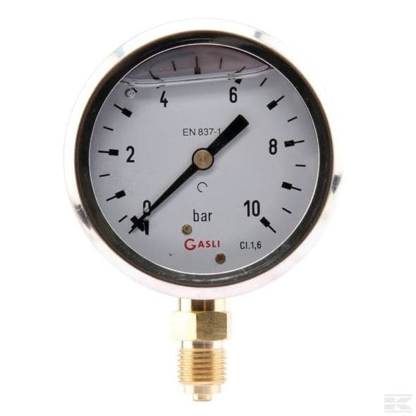 Manometer med bottenanslutning 63mm rostfri glycerinfylld 0-10 bar