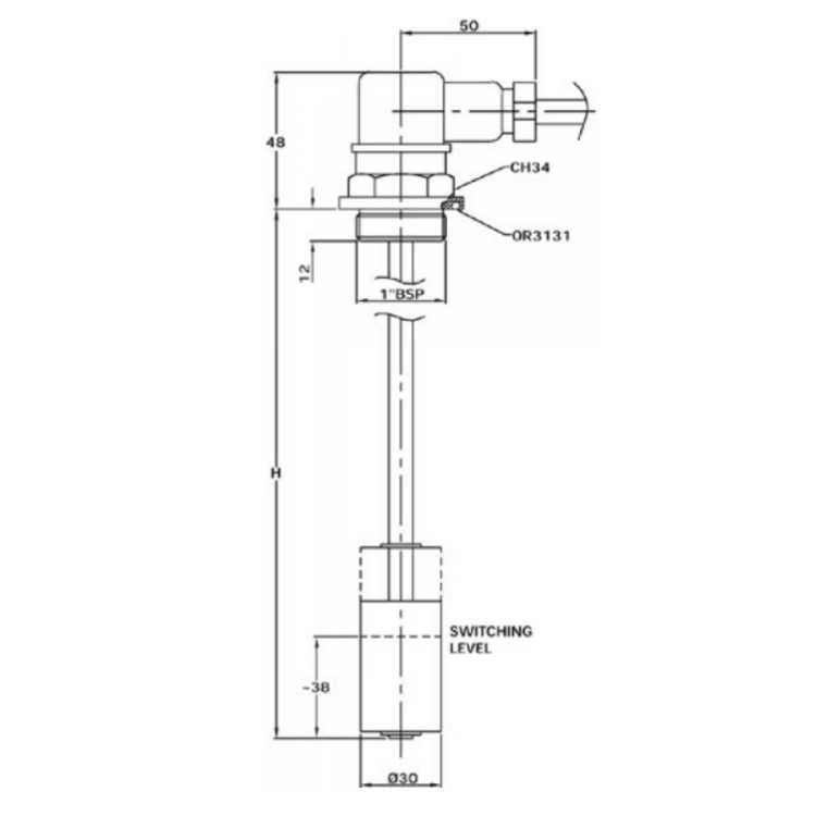 Elektrisk nivåmätare, hydraultank 1" BSP, 350 mm (LEN) – bild 4