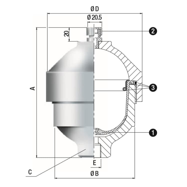Saip membranackumulator skruvad typ LAV0.5 150-250 bar M18x1,5 anslutning 0,5L – bild 2