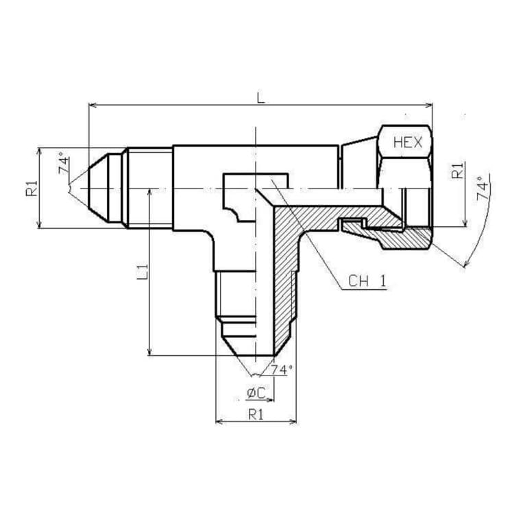 Justerbar T-adapter JIC 1" 5/16 12h UNF (L-utförande) – bild 2