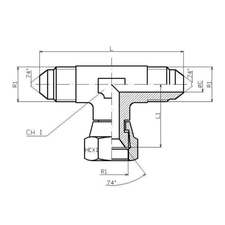 Justerbar T-adapter JIC 1" 5/8 12h UNF (T-utförande) – bild 2