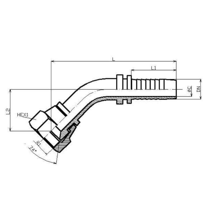 1/4" DN presskoppling JIC 7/16" 20h UNF 45° – bild 2