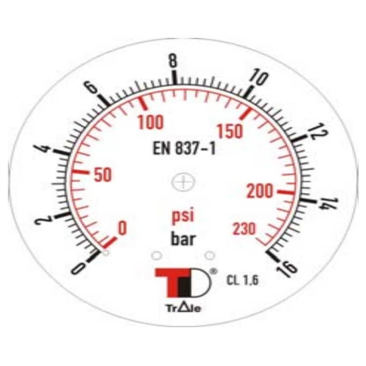 Manometer med bakre anslutning 63 mm, inbyggnad, fylld med glycerin, 1/4" BSP, 0-16 bar – bild 2