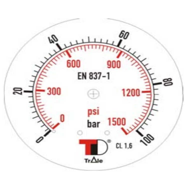 Manometer med bakanslutning 63 mm, inbyggnad, glycerinfylld, 1/4" BSP, 0-100 bar – bild 2