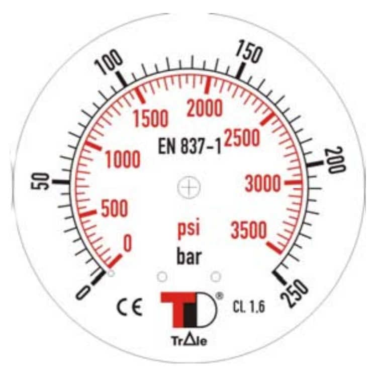 Manometer med bottenanslutning 63 mm, glycerinfylld, 1/4" BSP, 0-250 bar – bild 2