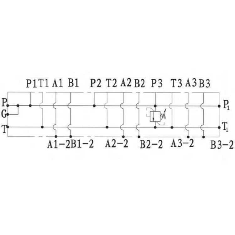 NG6 underblock (parallell), 3 sektioner, med tryckbegränsningsventil och topp- och sidoanslutning – bild 2