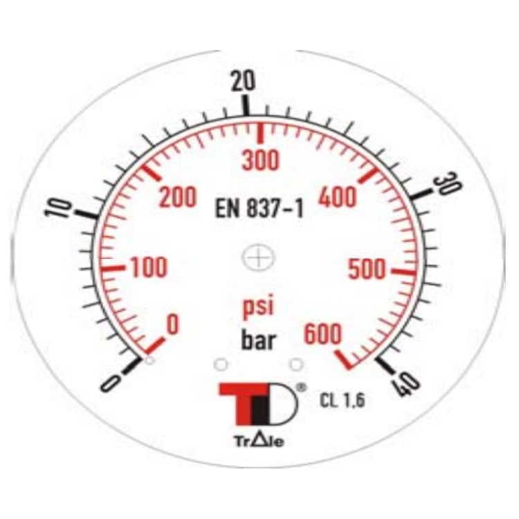 Manometer med bottenanslutning 100 mm, glycerinfylld, 1/2" BSP, 0-40 bar – bild 2
