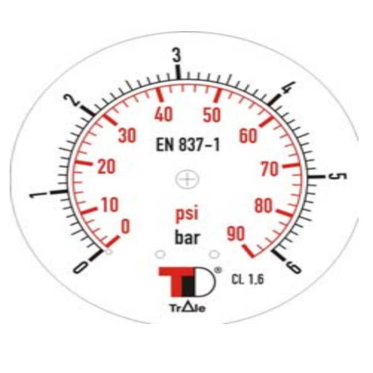 Manometer med bakanslutning 100 mm, inbyggnad, glycerinfylld, 1/2" BSP, 0-6 bar – bild 2
