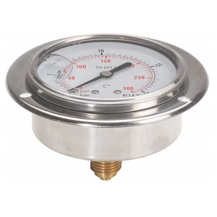 Manometer med bakanslutning 100 mm, inbyggnad, glycerinfylld, 1/2" BSP, 0-100 bar