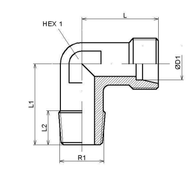 Reducering vinkelkoppling NPT 1/2" - 14S (M22x1,5) hane – bild 2